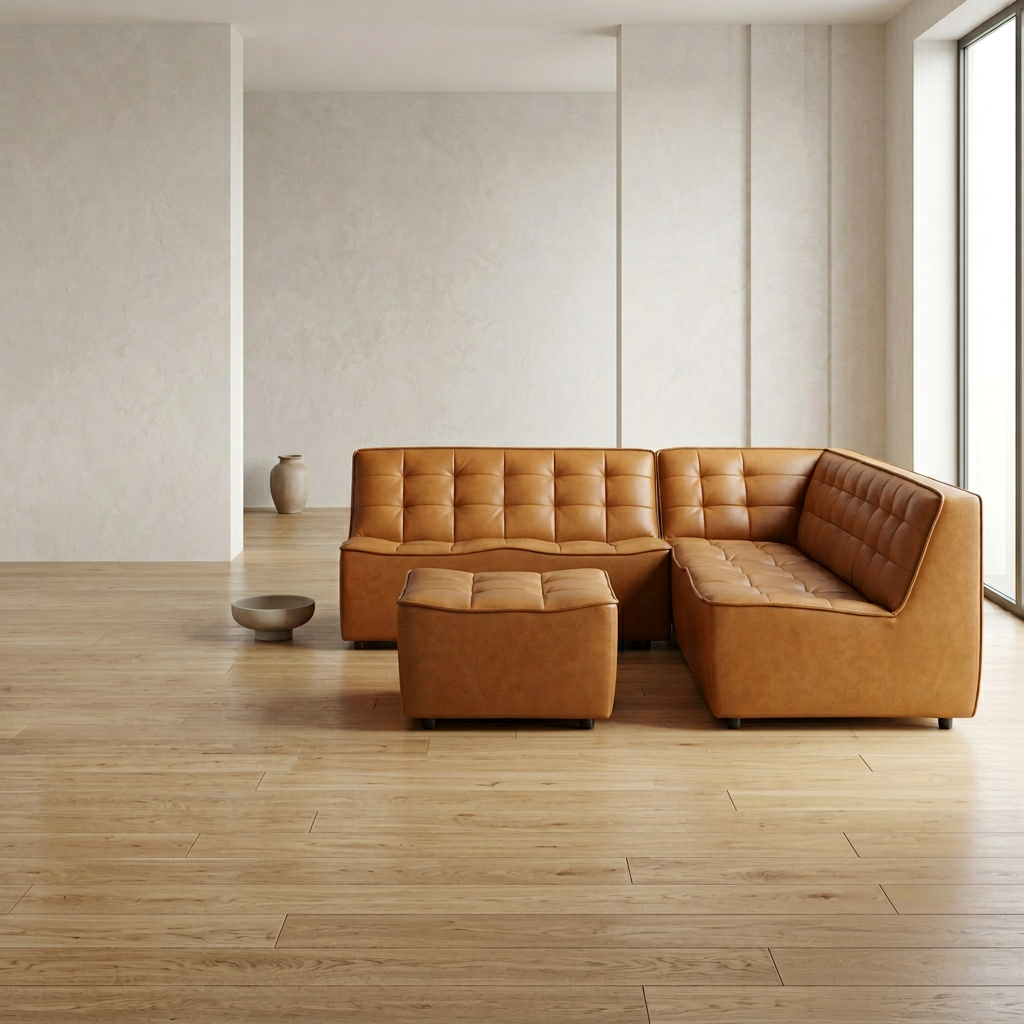 Selen MCM Vegan Leather Modular Corner Sofa Sectional with Ottoman 91"