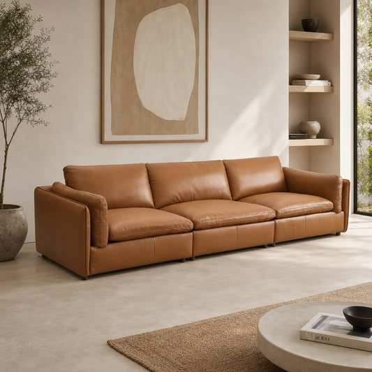 Brighton Top Grain Leather Low Profile Modular Sofa 148"
