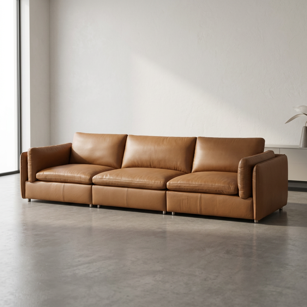 Brighton Top Grain Leather Low Profile Modular Sofa 148" – Luxury Brown Leather Sectional Sofa