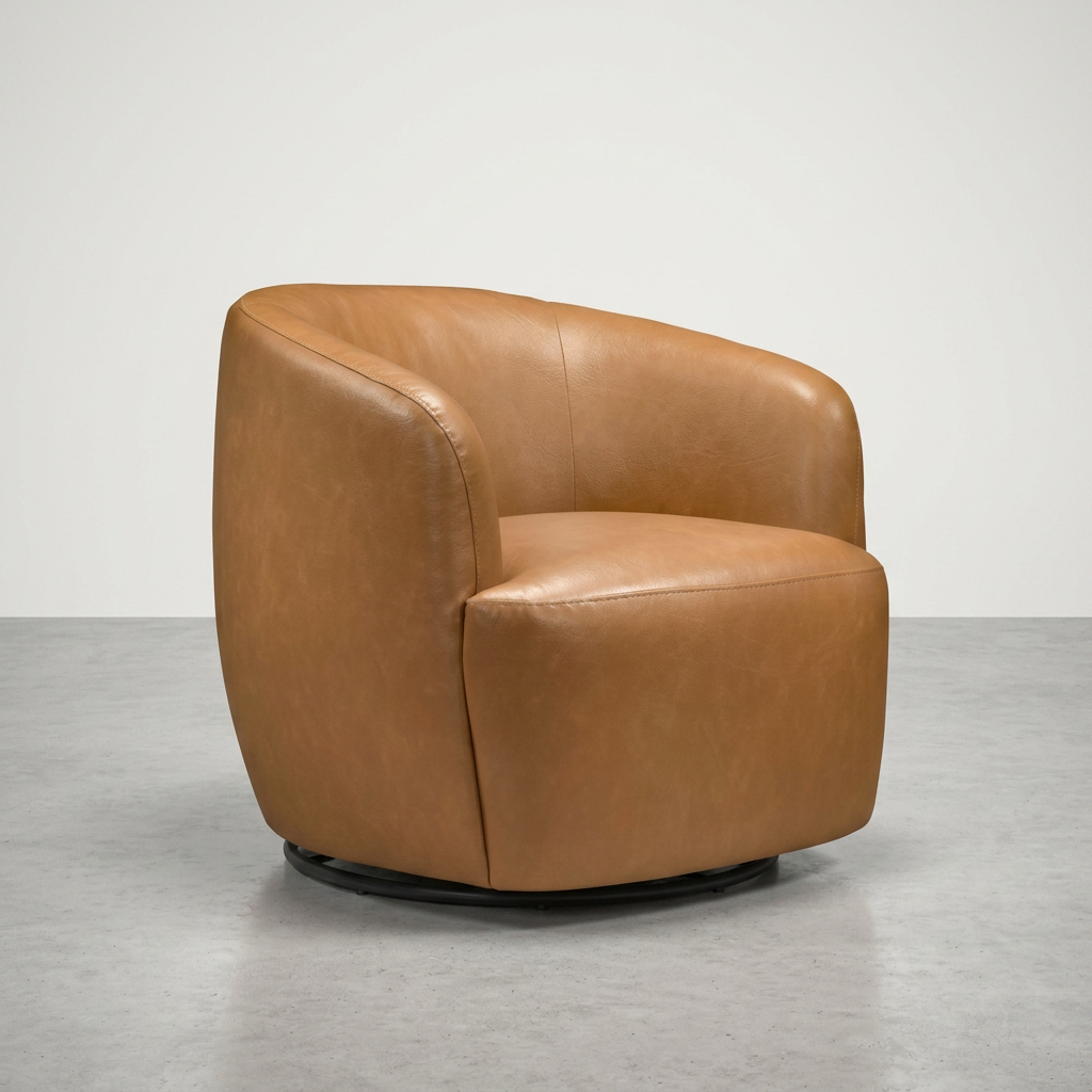 Tan Vegan Leather Swivel Chair – Mina Modern Italian-Inspired Swivel Barrel Chair