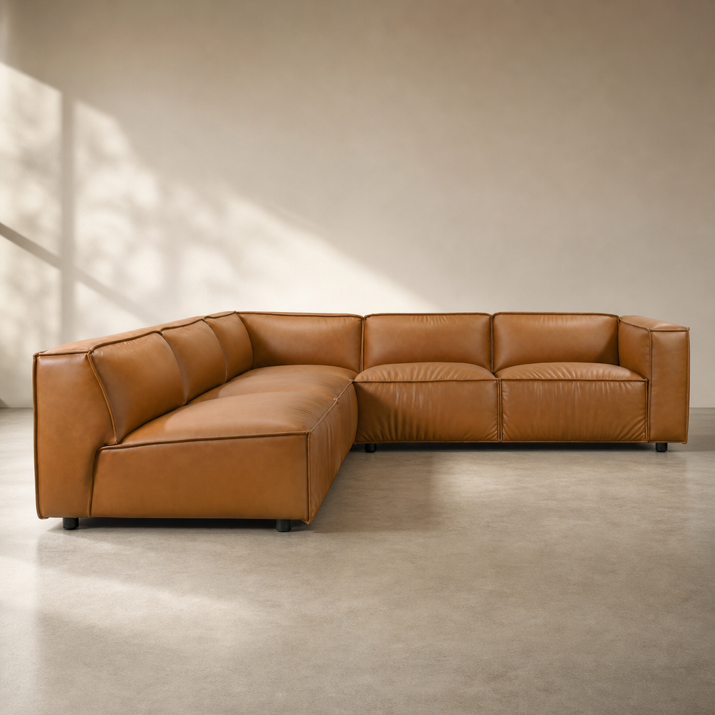 Vegan Leather Upholstered Corner Sofa Sectional 103” – Modern L-Shape Faux Leather Couch