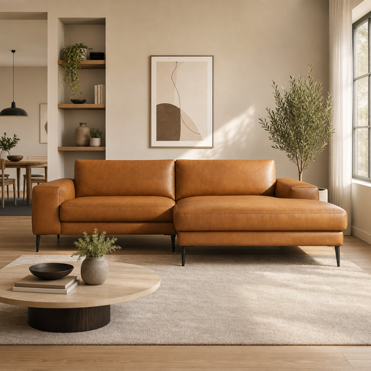 MCM Vegan Leather Wide-Arm Chaise Sofa 98”