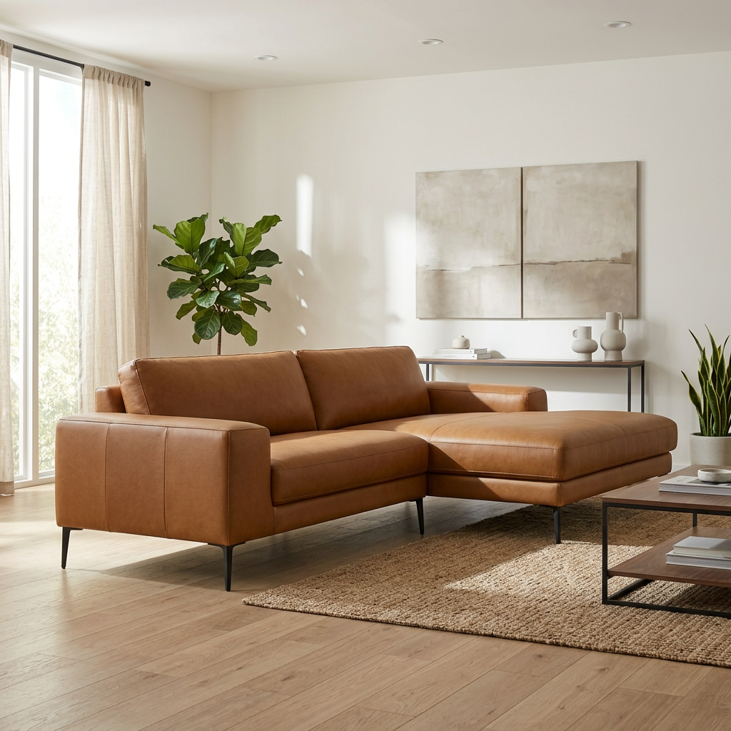 MCM Vegan Leather Wide-Arm Chaise Sofa 98”