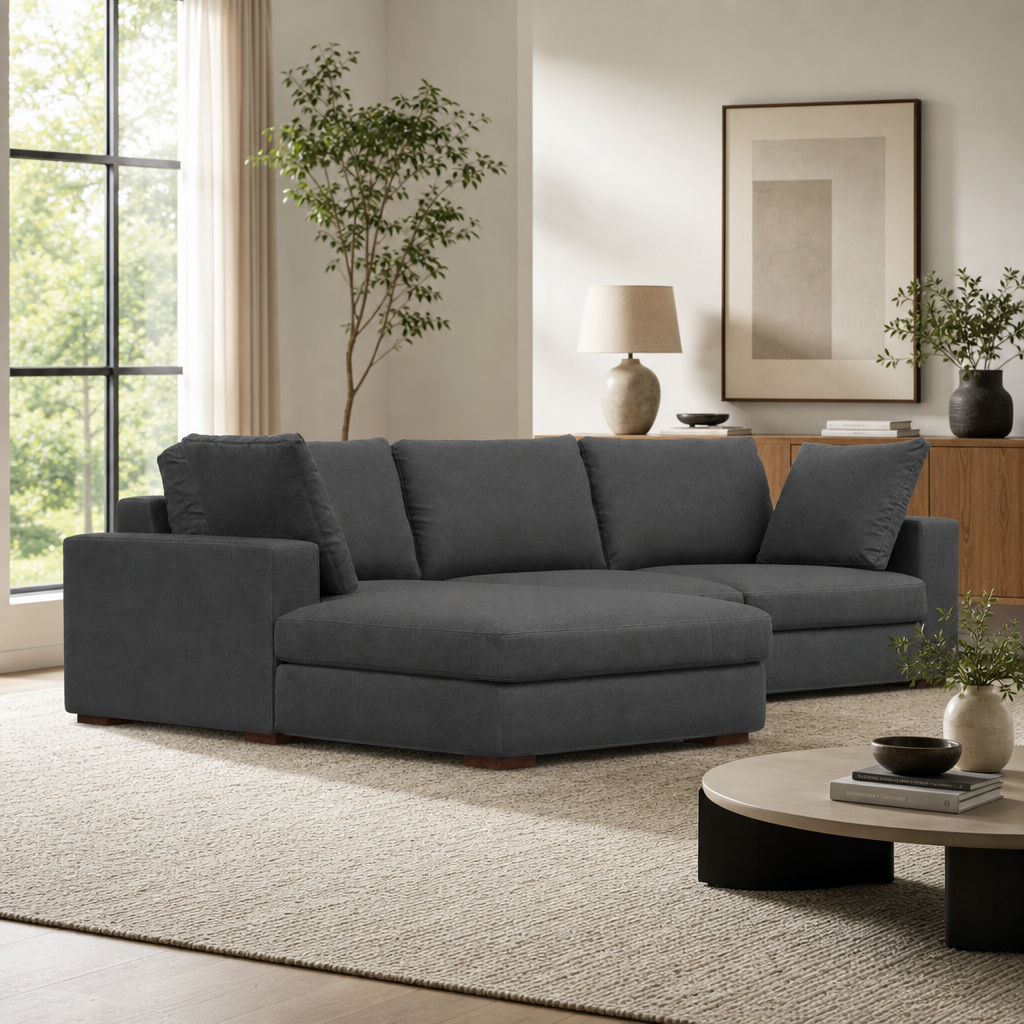 Charlie Deep Seat Sectional Chaise Sofa 122" – Modern Oversized Performance Fabric Sectional (2 Colors)