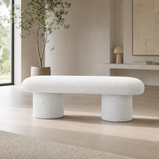 Randolph Ivory Boucle Bench 56"