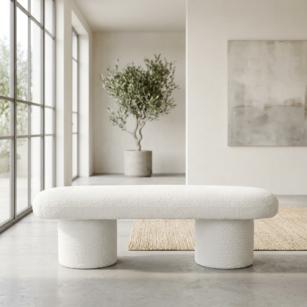 Randolph Ivory Boucle Bench 56"