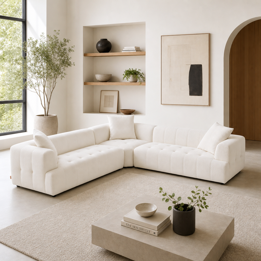 L-Shape Ivory Bouclé Sectional Sofa 120”