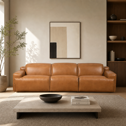 Modern Convertible Top-Grain Leather Sofa 120”