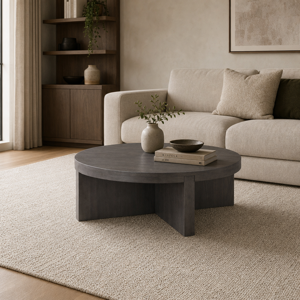 Folke Solid Oak Round Coffee Table 38" – Modern Wooden Coffee Table (2 Finishes)