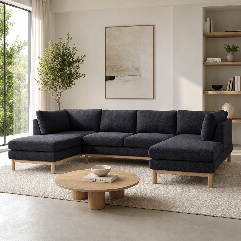 Hallie Black Sherpa Dual Chaise Sectional Sofa 124" – Modern Cozy Sherpa Sectional