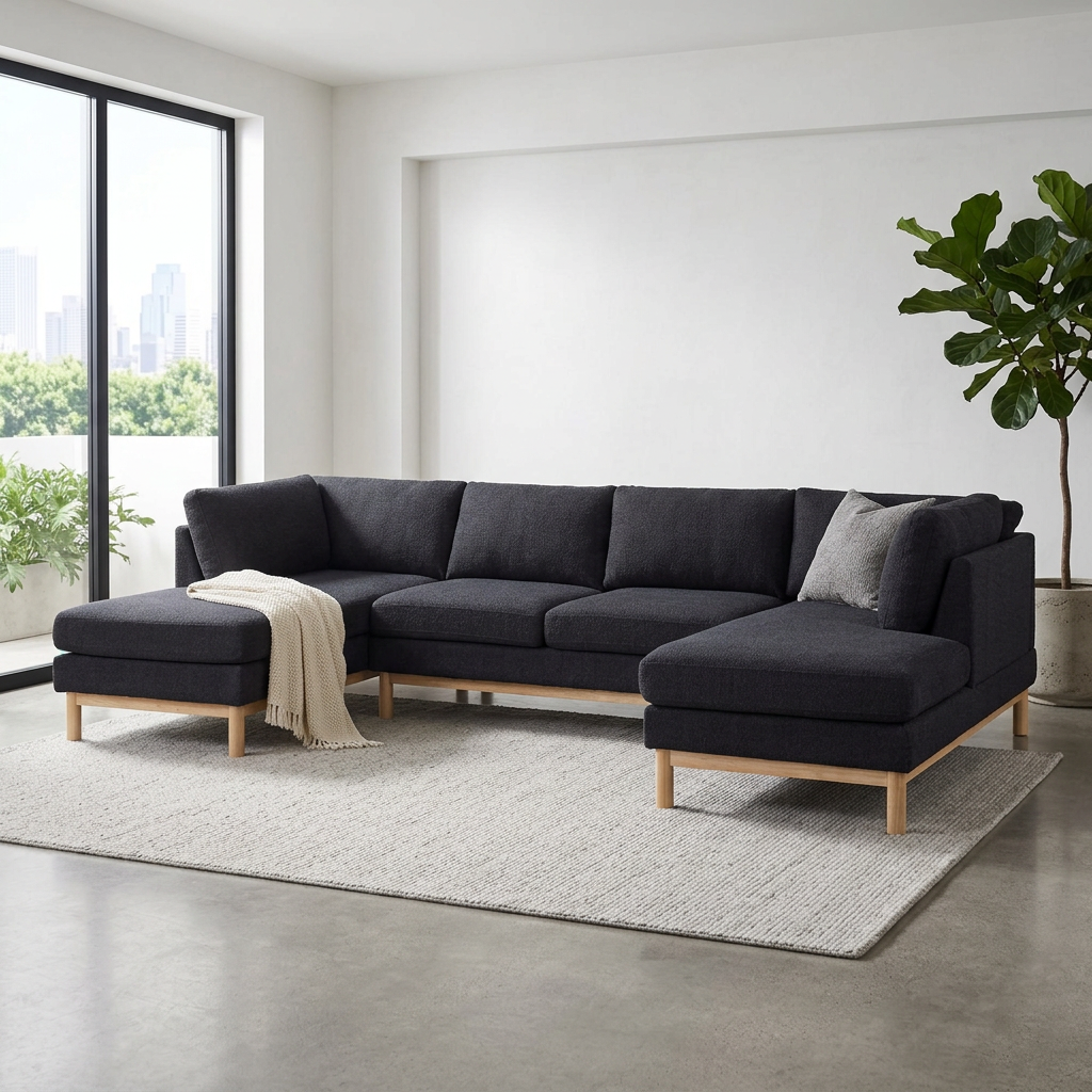 Hallie Black Sherpa Dual Chaise Sectional Sofa 124" – Modern Cozy Sherpa Sectional