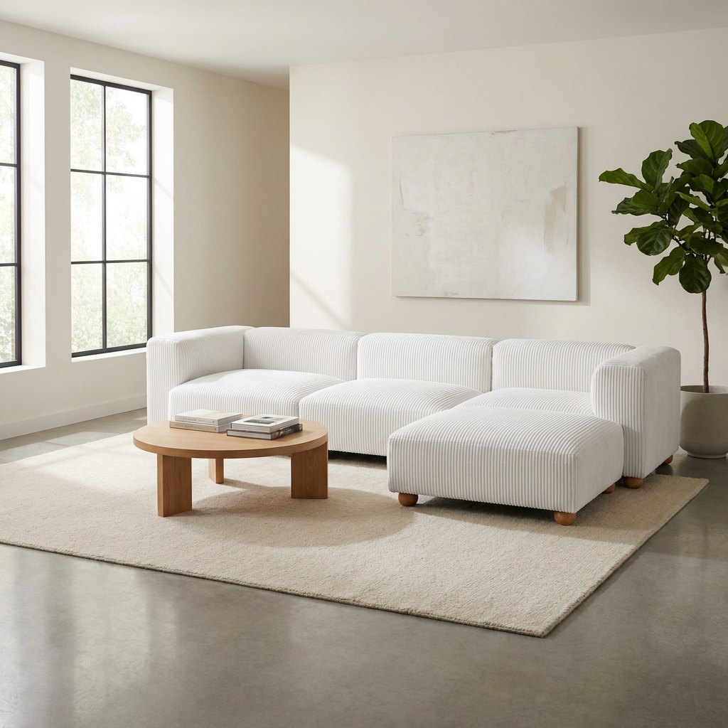 Tayte White Corduroy Modular Sectional Sofa 150" – Deep Seat Oversized Couch