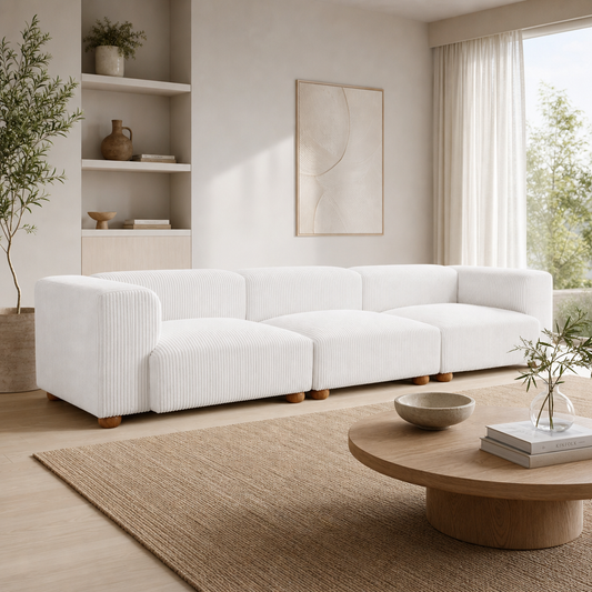 Tayte White Corduroy Modular Sectional Sofa 150"