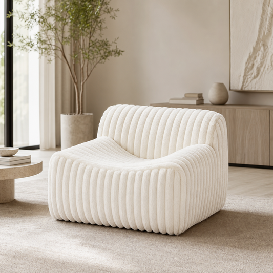 Osterbro Channel Tufted Cream Faux Fur Lounge Chair
