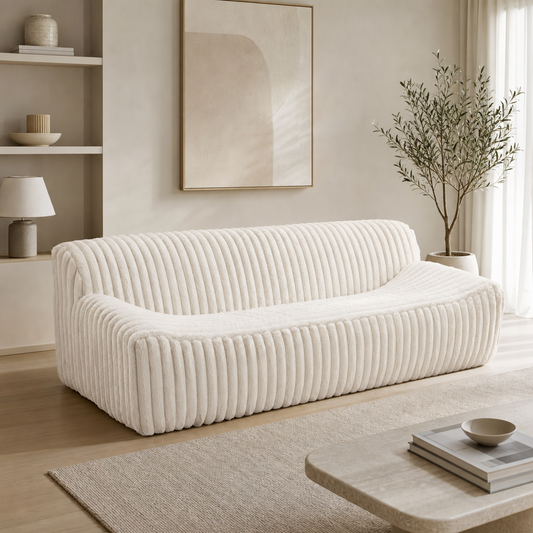 Osterbro Channel Tufted Cream Sofa 88"