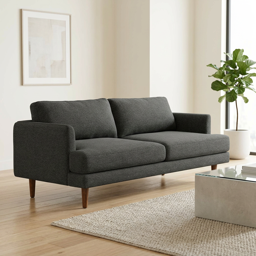 Livingston MCM Gray Fabric Loveseat Sofa 76" – Mid-Century Modern Compact Couch