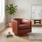 Tessa Top-Grain Leather Swivel Accent Chair – Modern Barrel Chair (360° Swivel)