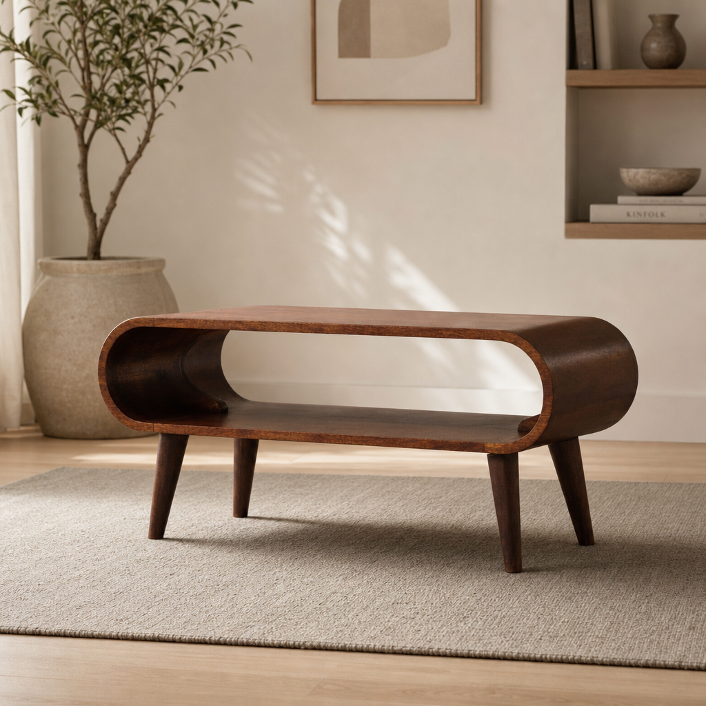 Amaya Mango Wood Coffee Table 35" – Modern Nordic Solid Wood Coffee Table (2 Colors)