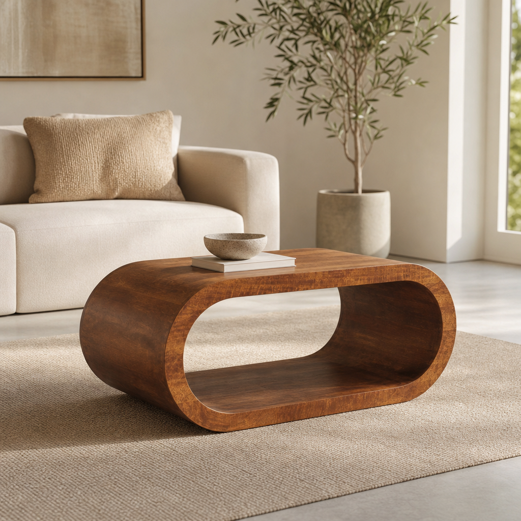 Amaya Solid Mango Wood Coffee Table 32" – Modern Natural Wood Coffee Table