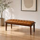 Arden Tufted Leather Bench – 49” Mid-Century Modern Wood Base Bench (Genuine Leather, Tan)