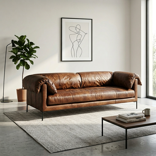 Chocolate Top Grain Leather Sofa 96"