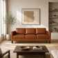 Modern Cognac Buffalo Leather Sofa 83" – Memphis MCM Square Arm Leather Couch