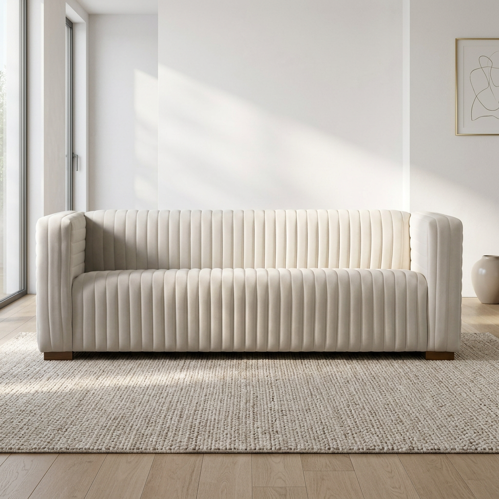 Elara Channel Tufted Velvet Sofa 90" – Modern Mid-Century Velvet Couch (3 Colors)