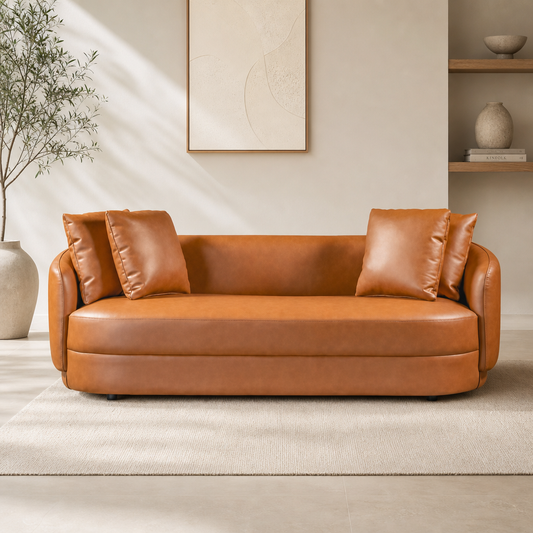 Dylan Modern Cognac PU Leather Sofa 85"