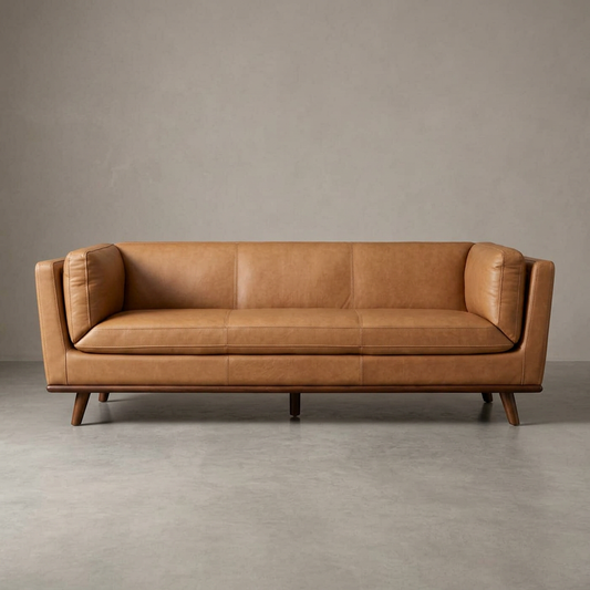Phoenix MCM Premium Leather Sofa 86" – Cognac Top Grain Leather Mid-Century Sofa