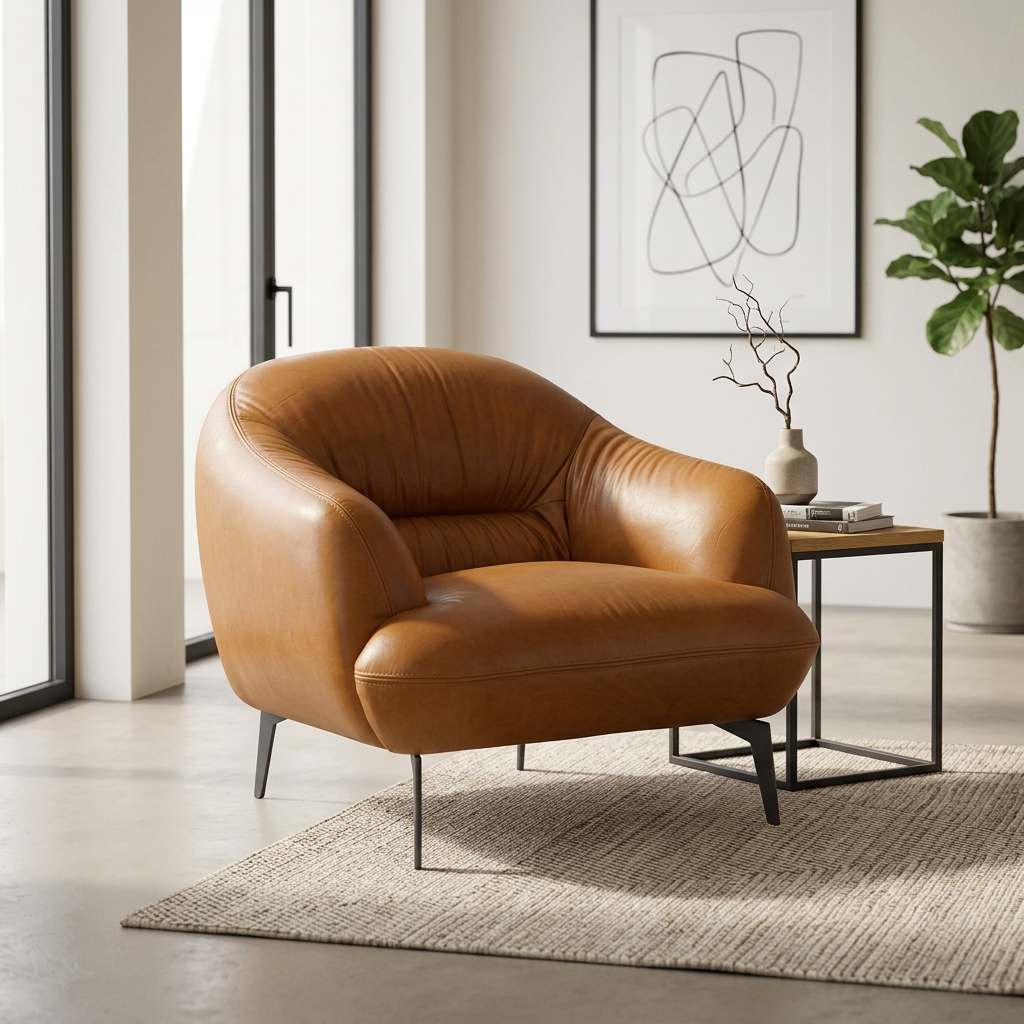 Leonia Genuine Italian Leather Armchair – Luxury MCM Lounge Chair (Full-Grain Leather, Made in Italy)