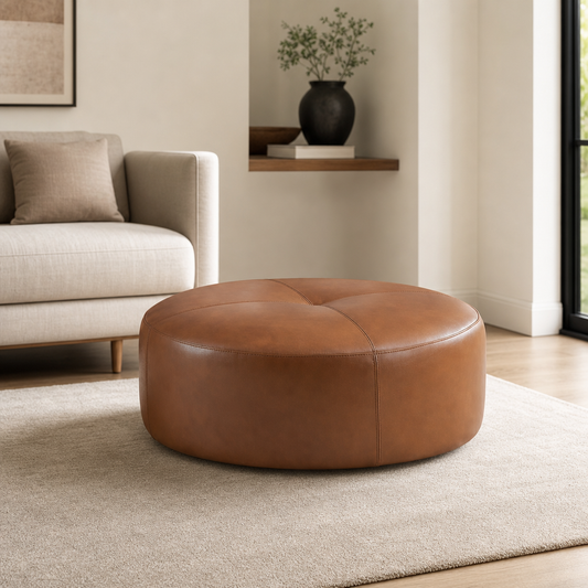 Rochelin Round Leather Ottoman