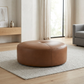 Rochelin Round Leather Ottoman – 36” Tan Leather Coffee Table Ottoman (Mid-Century Style)
