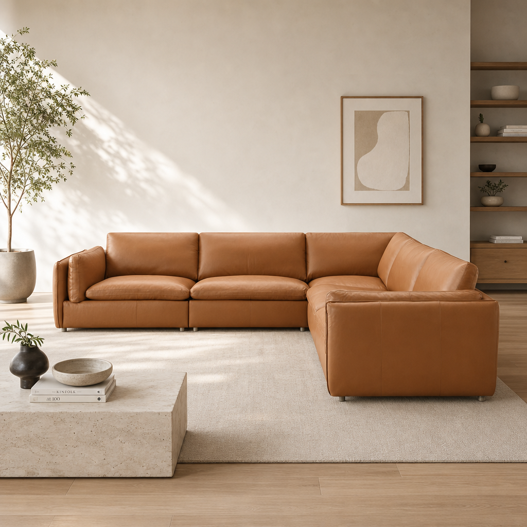 Brighton Top Grain Leather 5-Piece Modular Corner Sofa Sectional 142"