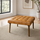 Mark MCM Square Tufted Leather Ottoman – 30” Genuine Leather Ottoman Coffee Table (Mid-Century Modern, Tan)