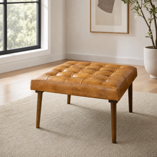 Mark MCM Square Tufted Leather Ottoman