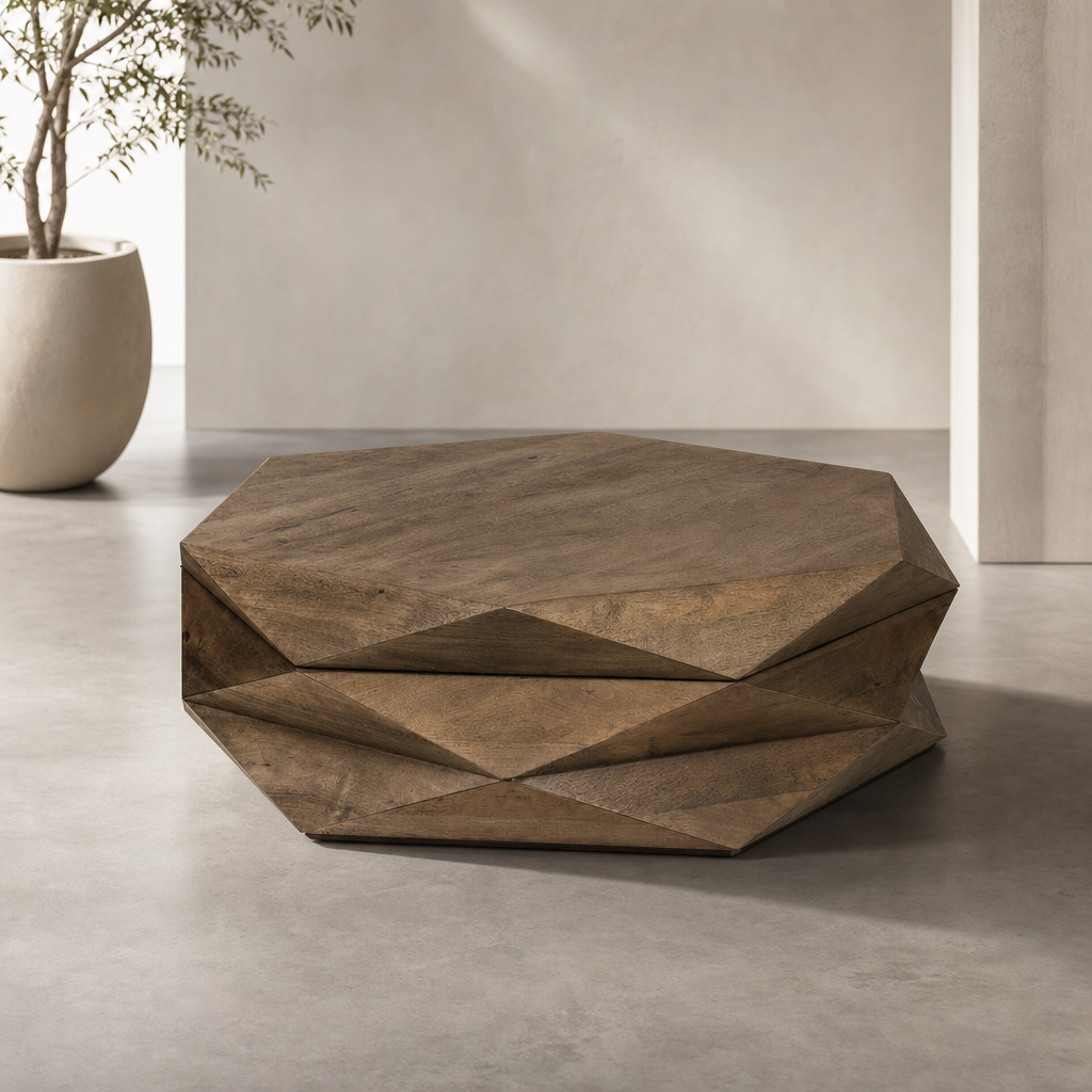 Hexagonal Solid Wood Coffee Table with Storage