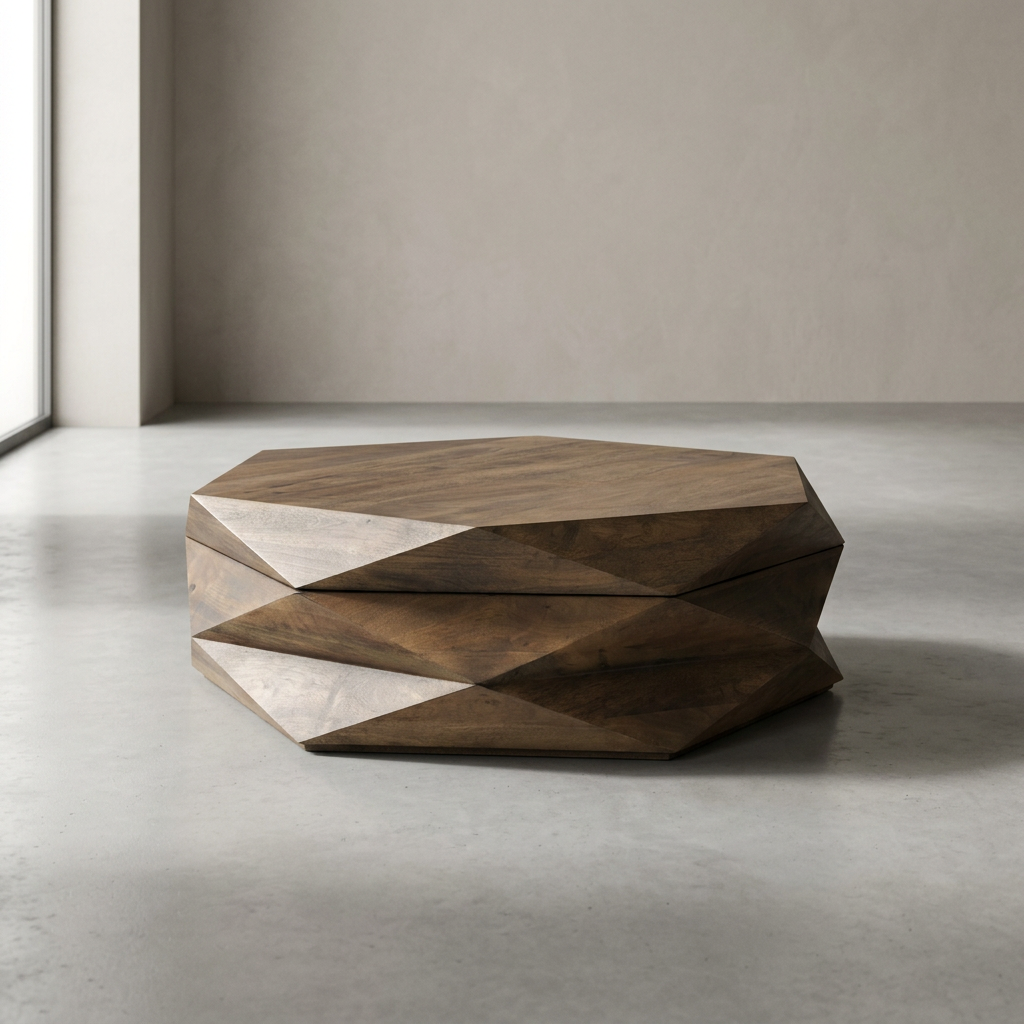 Hexagonal Solid Wood Coffee Table with Storage