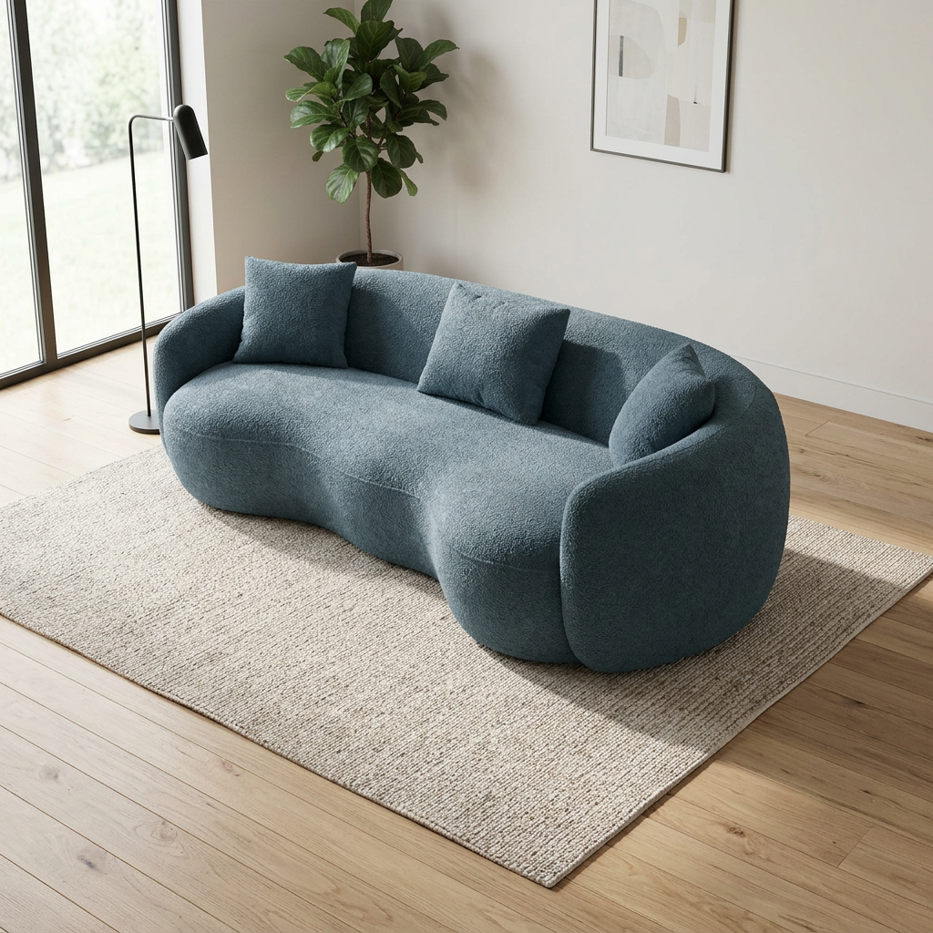 Modern Boucle Curved Sofa 94" – Sculptural 3-Seater Upholstered Couch (4 Colors)