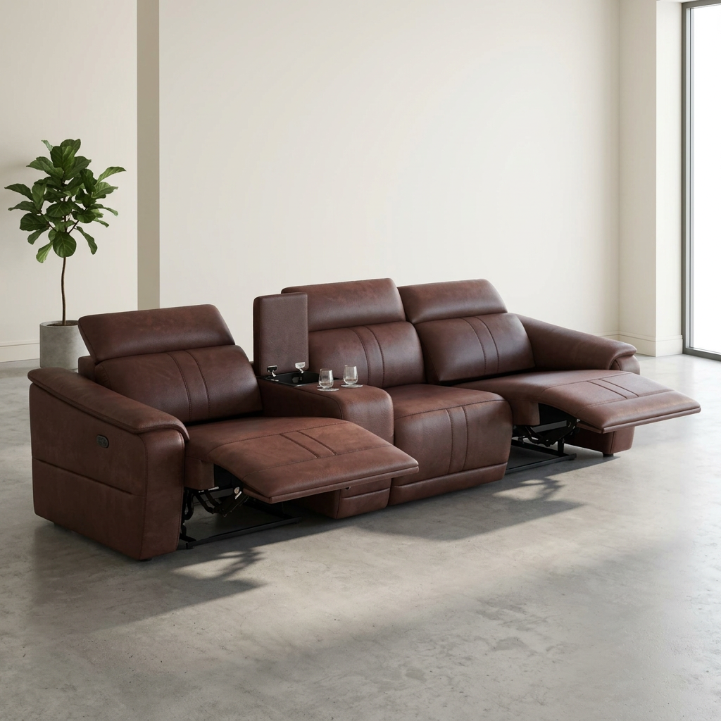 118" Modular Leather Recliner Sectional Sofa – 3-seat Power Reclining Sofa with Cup Holders