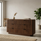 Lola Walnut 6 Drawer Dresser – 56” Mid-Century Modern Bedroom Storage (Solid Wood, Organizer Included)