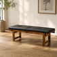 Lucia Black Faux Leather Bench 59" – Solid Wood Mid-Century Upholstered Bench