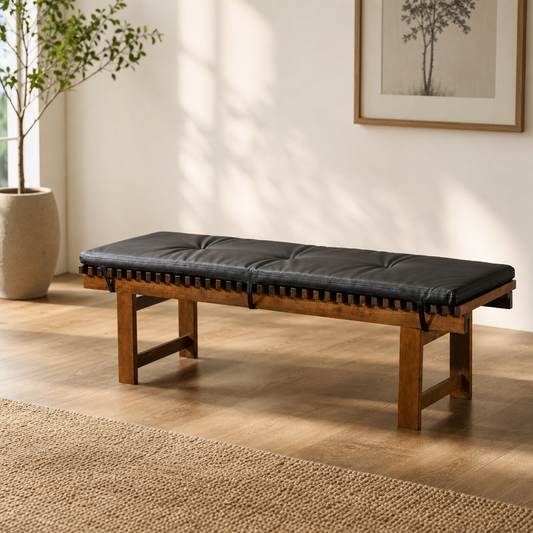 Lucia Black Faux Leather Bench 59"