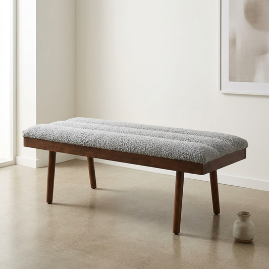 Troni MCM Tufted Gray Boucle Bench 48"