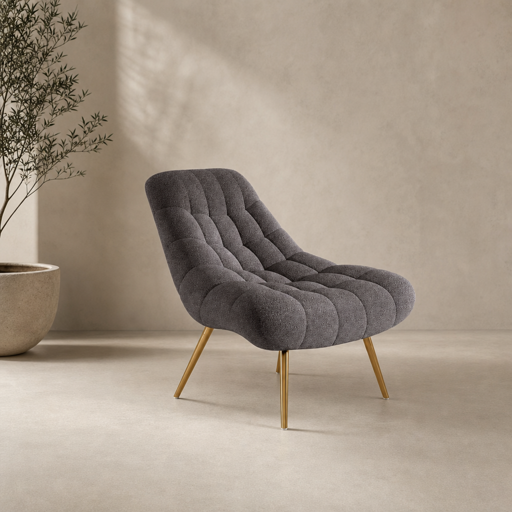 Sillón francés Mid-Century moderno de tela color crema Boucle 'Aubrey' 