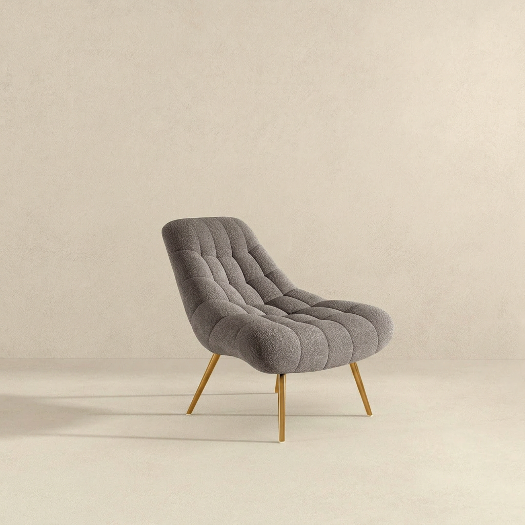 Sillón francés Mid-Century moderno de tela color crema Boucle 'Aubrey' 