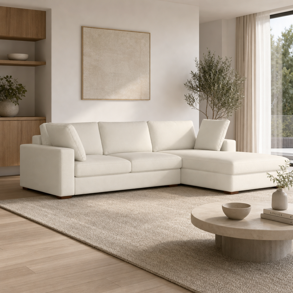 Charlie Deep Seat Sectional Chaise Sofa 122" – Modern Oversized Performance Fabric Sectional (2 Colors)
