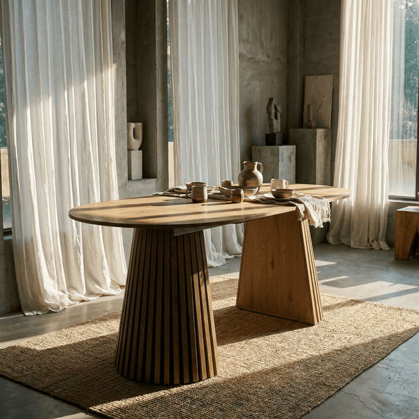 Extendable Oval Dining Table for 6 – Wooden Dining Table (70.8”) in an elegant living space with natural light.