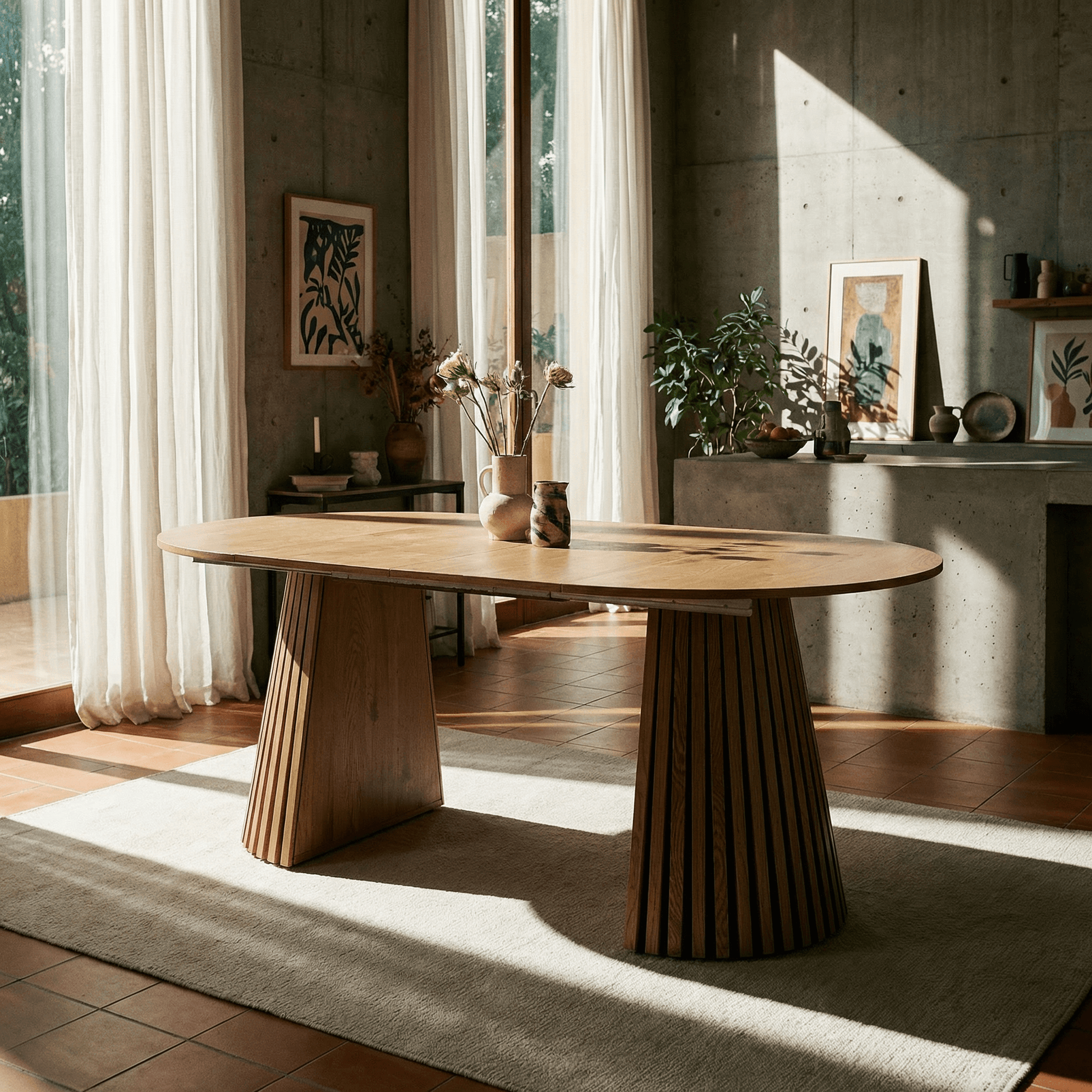 Extendable Oval Dining Table for 6 – Wooden Dining Table (70.8”) in a modern living space with natural light.