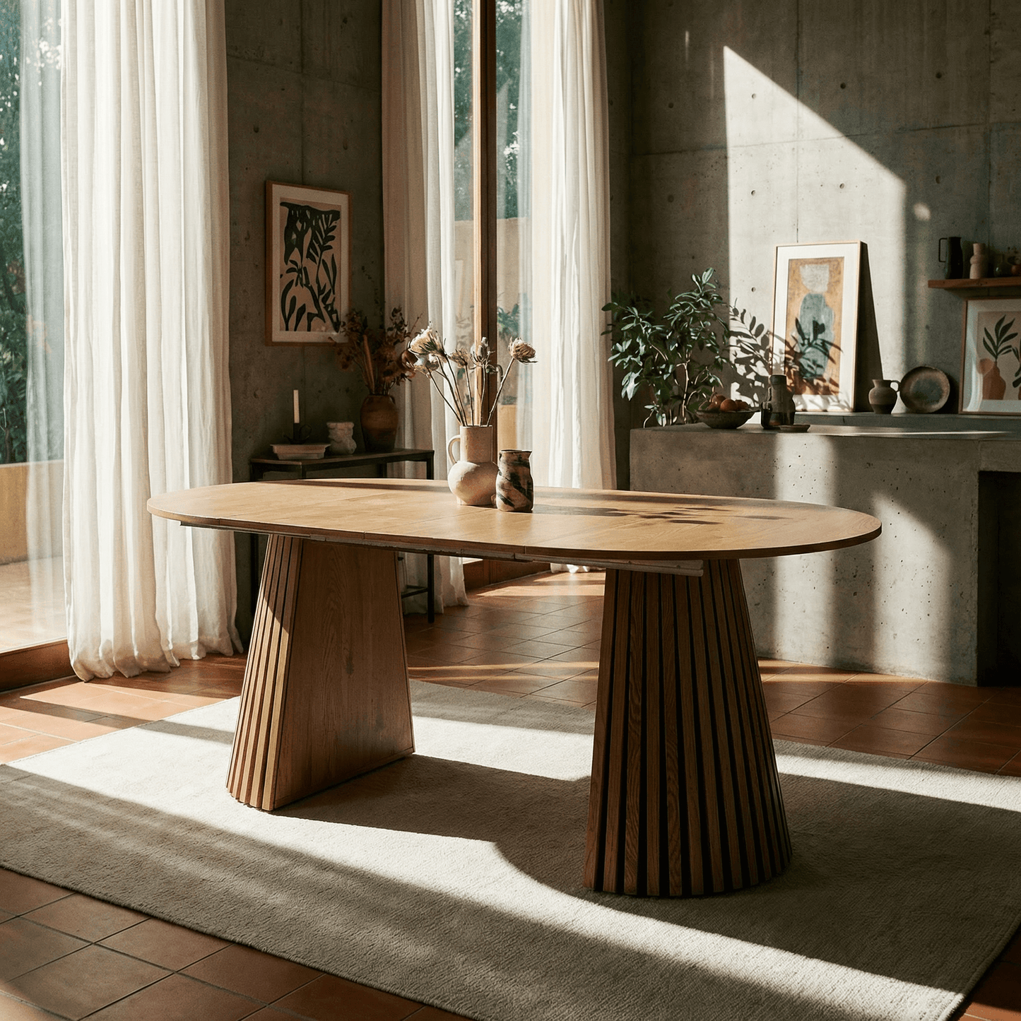 Extendable Oval Dining Table for 6 – Wooden Dining Table (70.8”) in a modern living space with natural light.