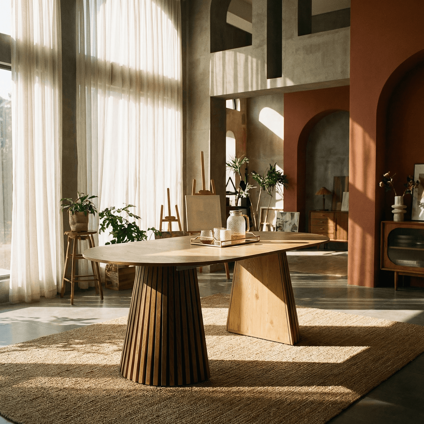 Extendable Oval Dining Table for 6 – Wooden Dining Table (70.8”) in a stylish modern home setting.